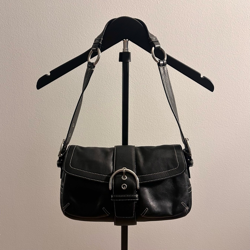 Vintage Coach Y2K 3653 Soho Black Double Pocket Flap Shoulder Bag